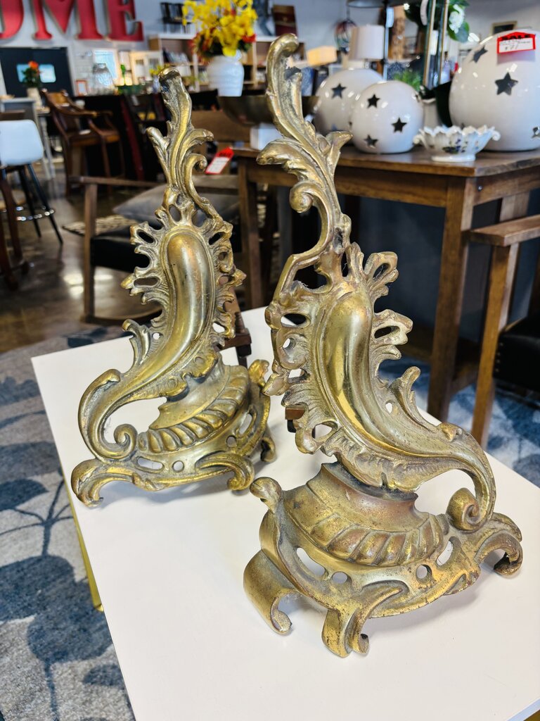 Vintage French Louis Rococo Style Andirons pair