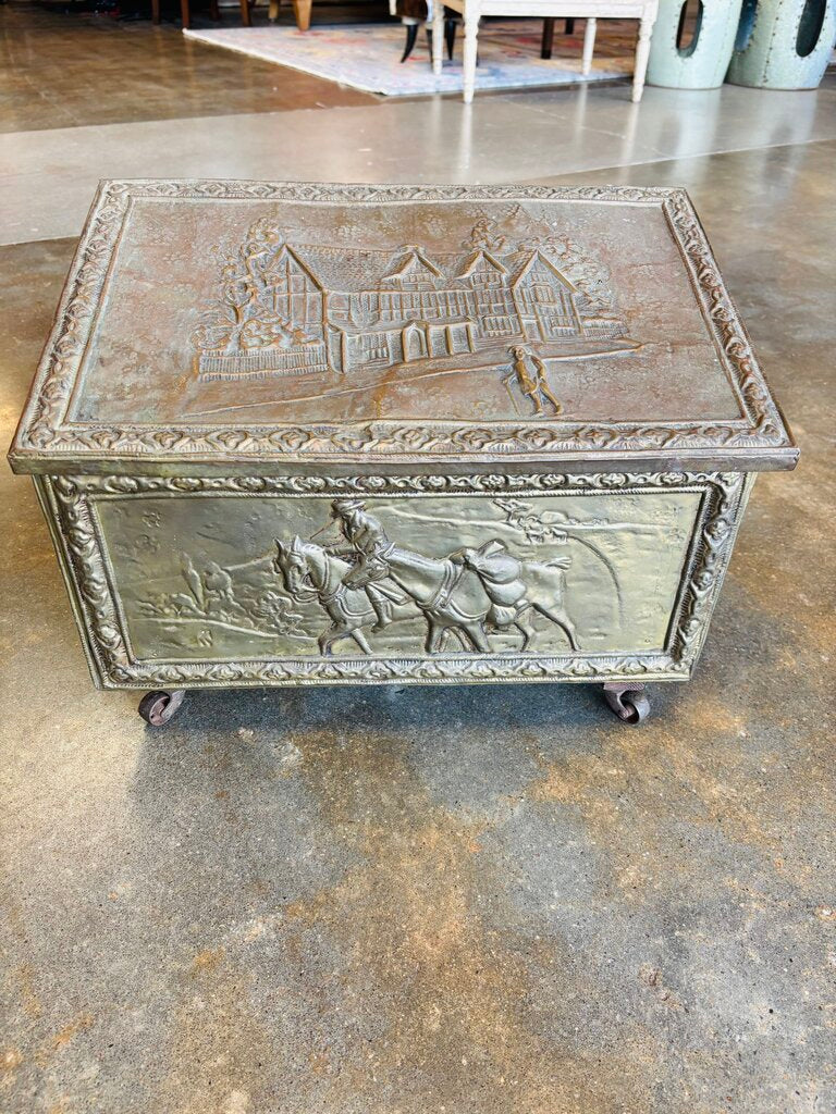 Vintage Brass Embossed Coal/Kindling Box