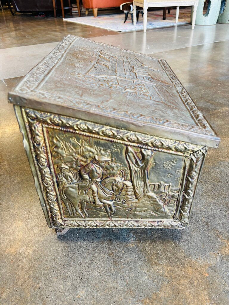 Vintage Brass Embossed Coal/Kindling Box