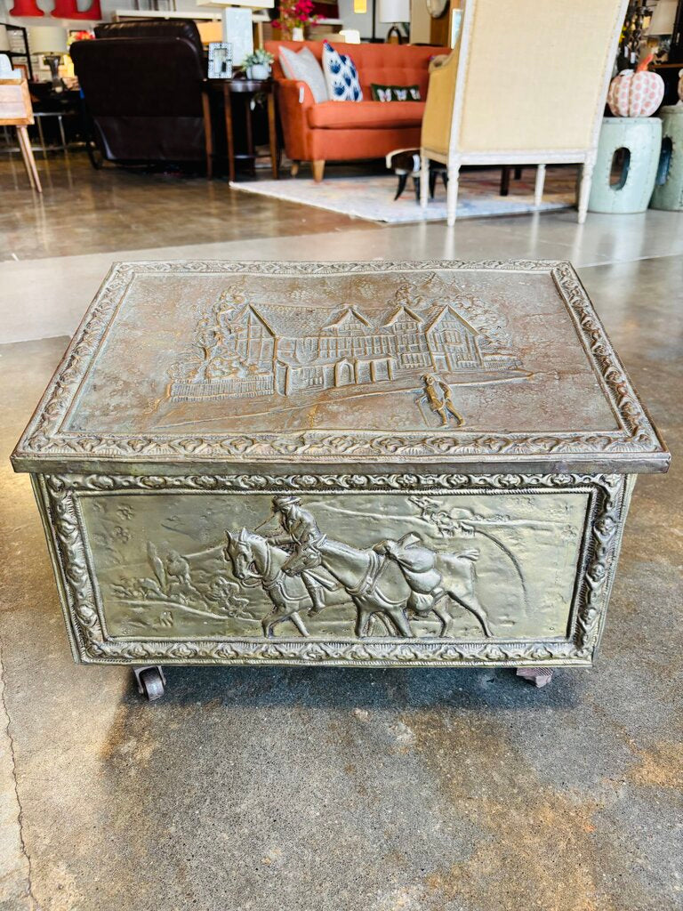 Vintage Brass Embossed Coal/Kindling Box