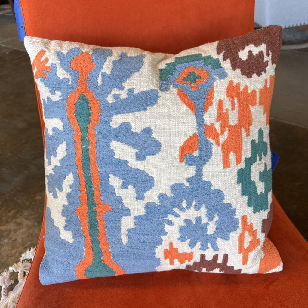 Embroidered IKAT Orange & Blue