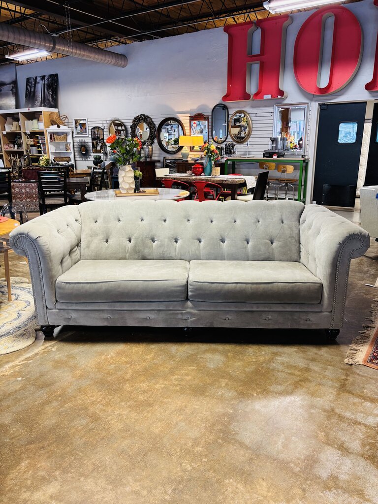 Grey Chesterfield Tufted Sofa 97" x 30" x 34"H