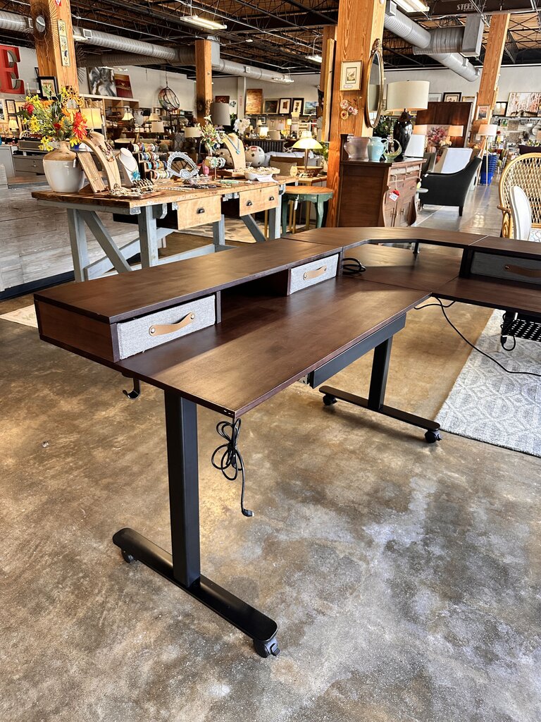 L Shaped Stand & Sit Desk With Storage