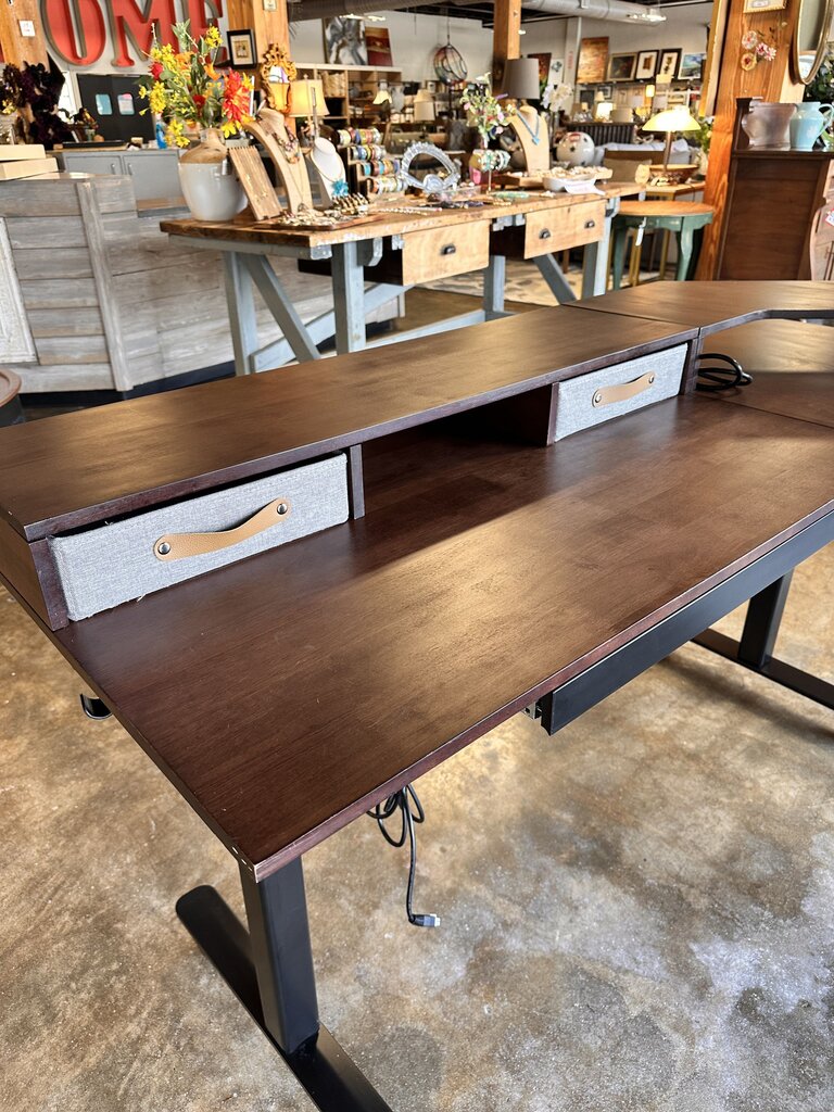 L Shaped Stand & Sit Desk With Storage