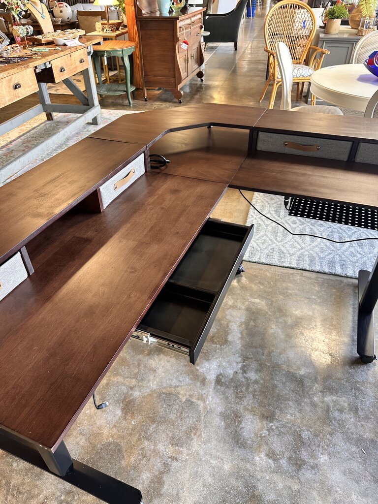 L Shaped Stand & Sit Desk With Storage