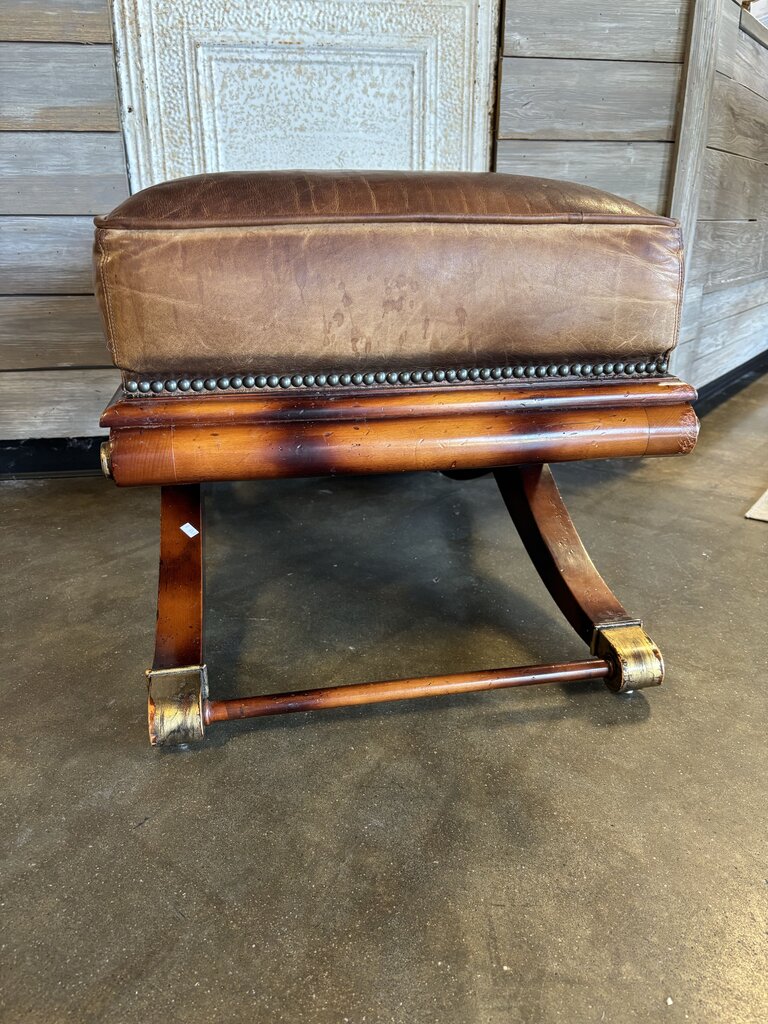 Leather Nail Head Ottoman