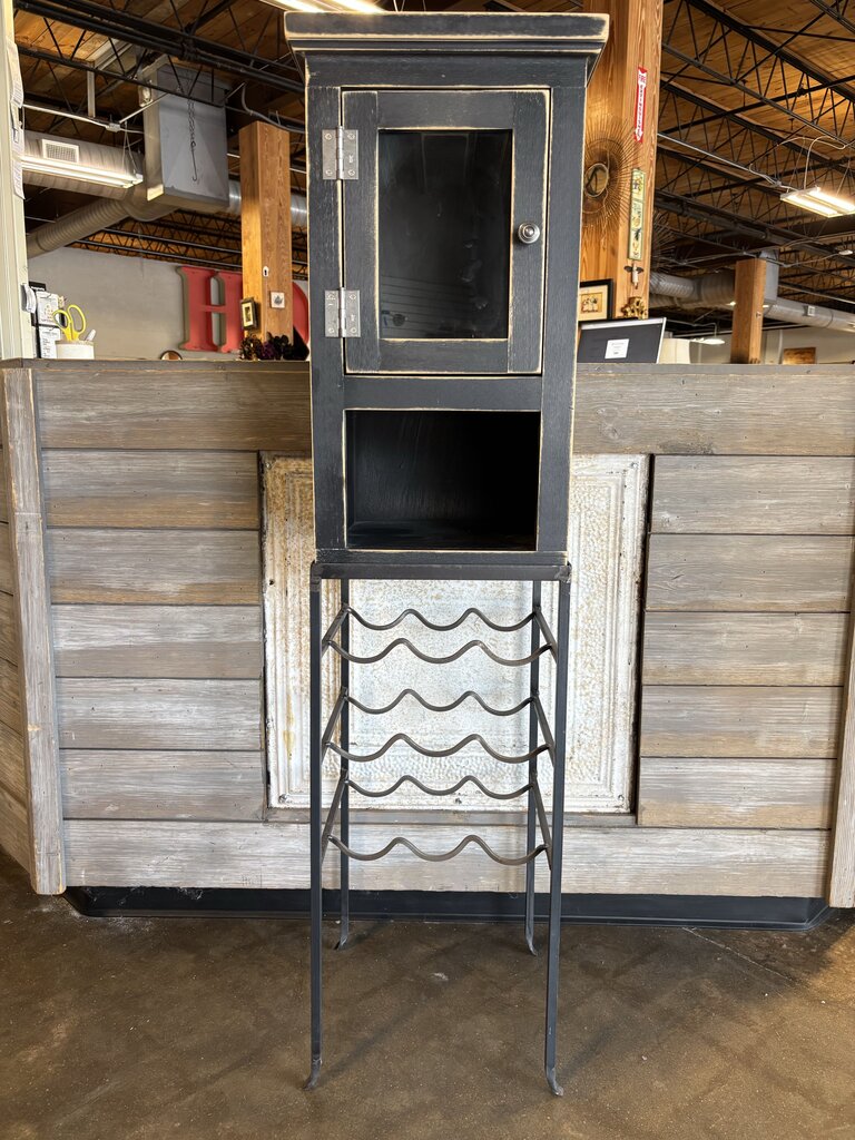 Distressed Cabinet with Metal Wine Rack Base 13.5 X 12.75 X 51