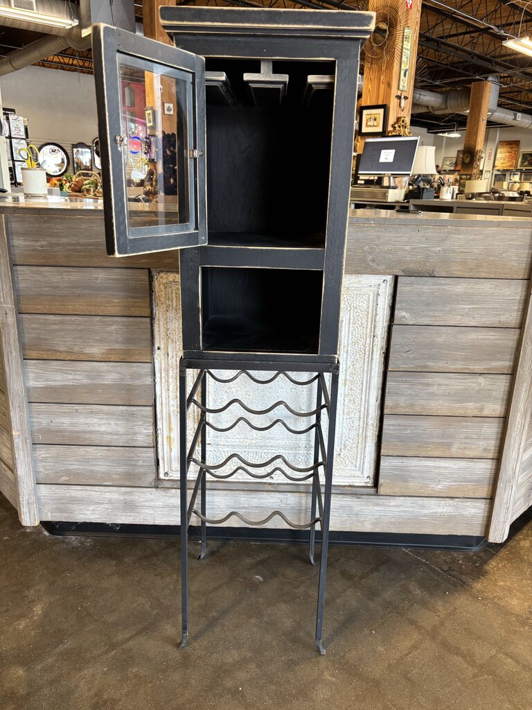 Distressed Cabinet with Metal Wine Rack Base 13.5 X 12.75 X 51