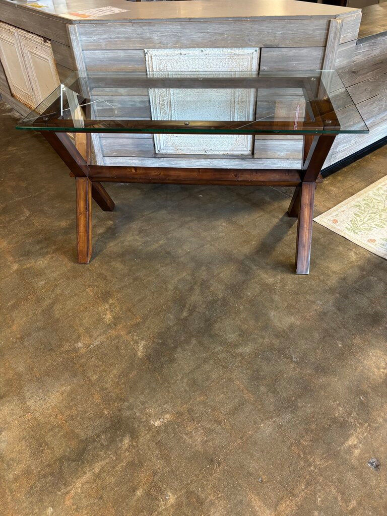 X Base Trestle Frame Glass Top Desk 52 X 28 X 30.5