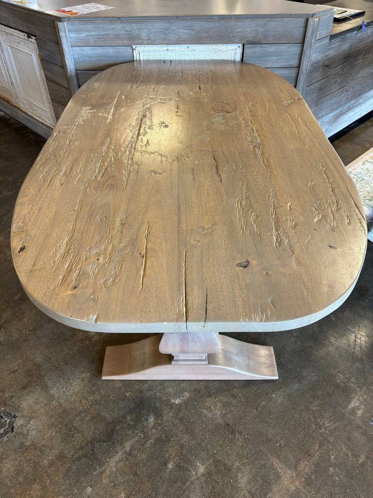 Oval Pedestal Trestle Base Table 71.5 X 43.5