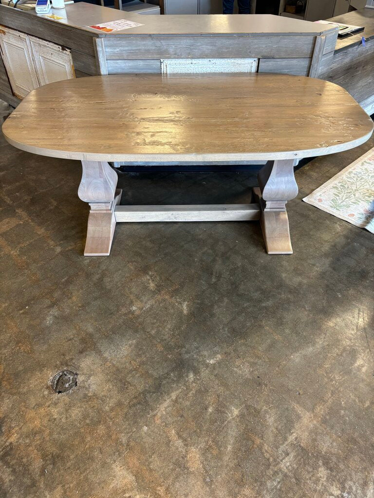 Oval Pedestal Trestle Base Table 71.5 X 43.5