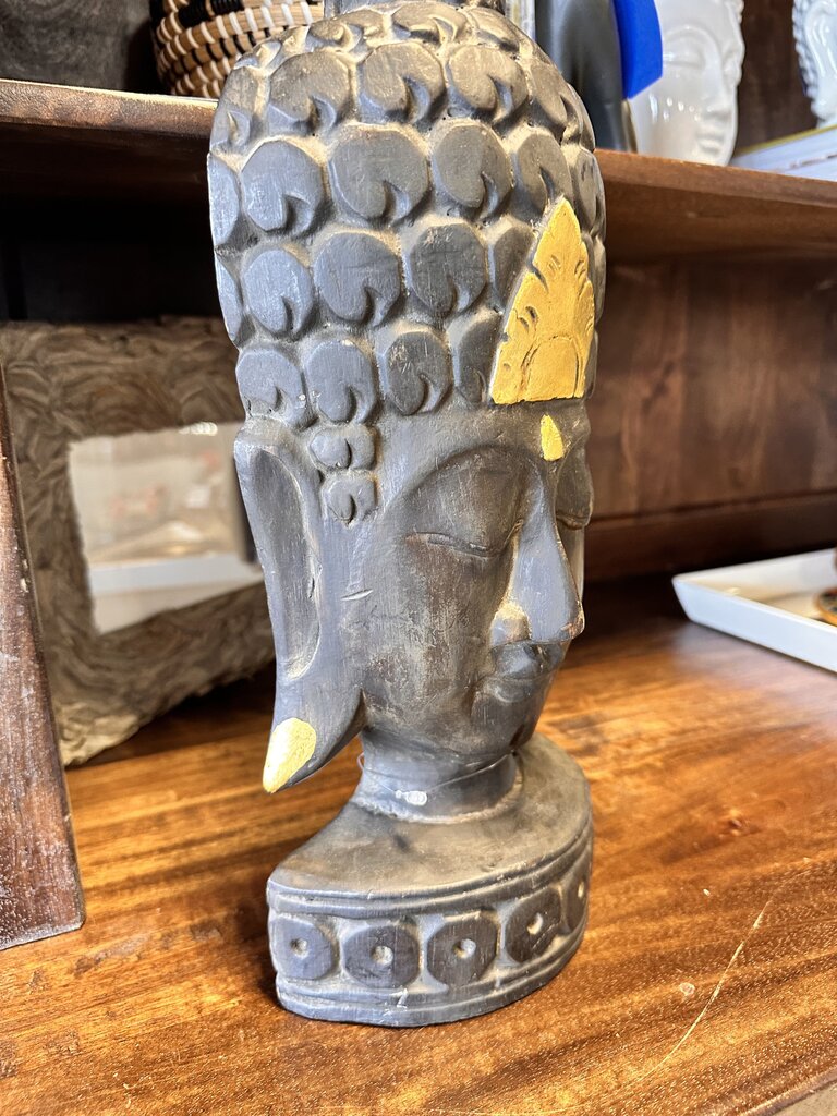 Wood Carved Buddha Bust 15.5"H