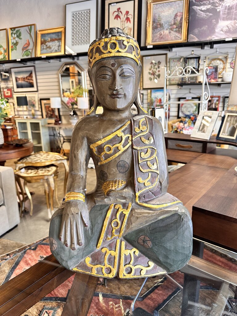 Wood Carved Buddha Sculpture 24"H
