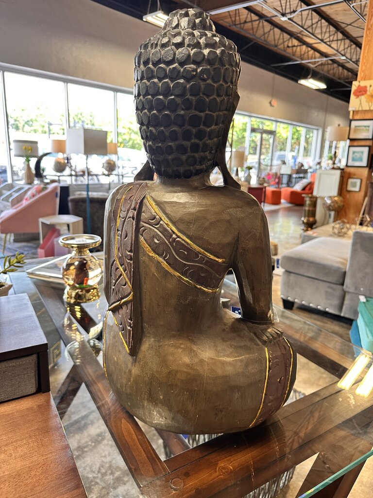 Wood Carved Buddha Sculpture 24"H