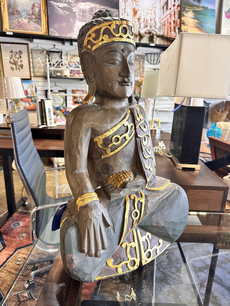 Wood Carved Buddha Sculpture 24"H