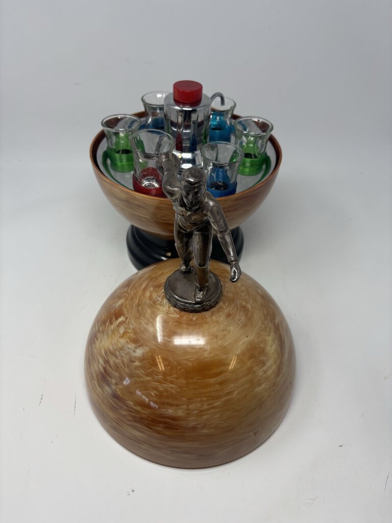 BowlingBall Trophy Liquor Dispenser and Shot Glass Set