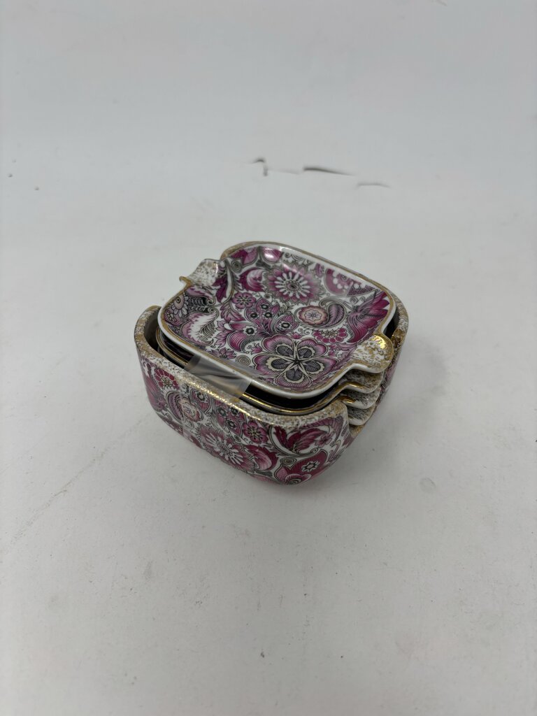 Vintage Royal Paisley Porcelain Ashtrays in Holder