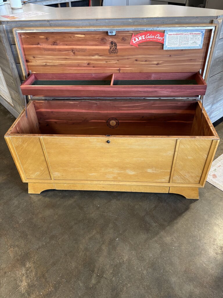 Vintage MCM Cedar Trunk with Key 47.25 X 17.75 X 21.75