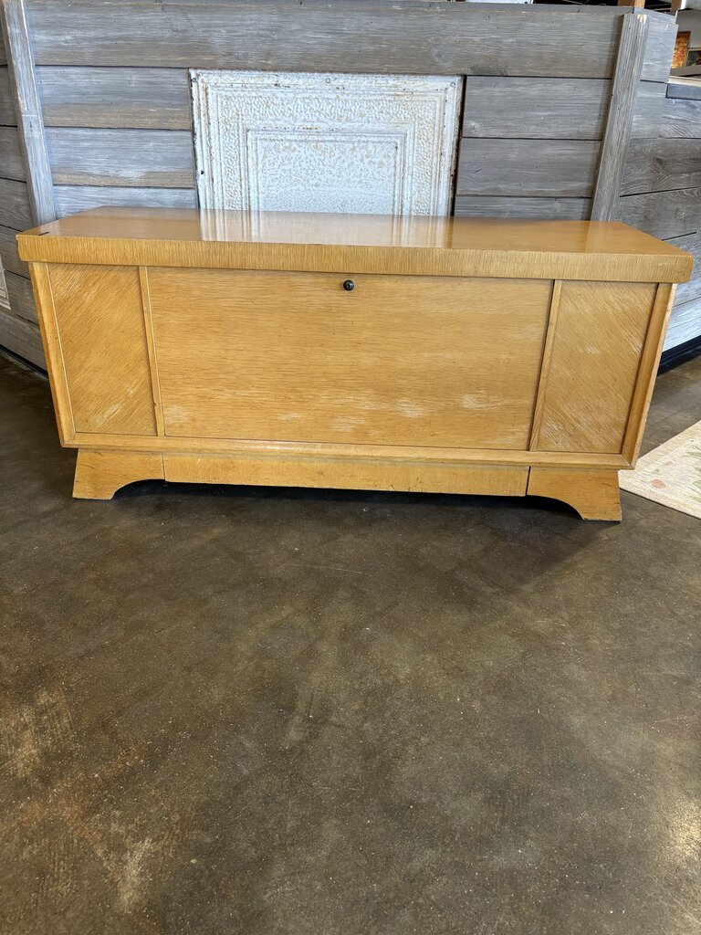 Vintage MCM Cedar Trunk with Key 47.25 X 17.75 X 21.75