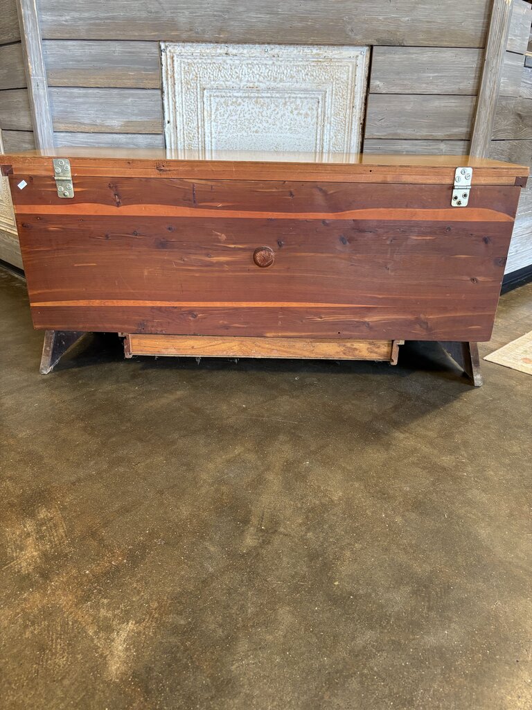 Vintage MCM Cedar Trunk with Key 47.25 X 17.75 X 21.75