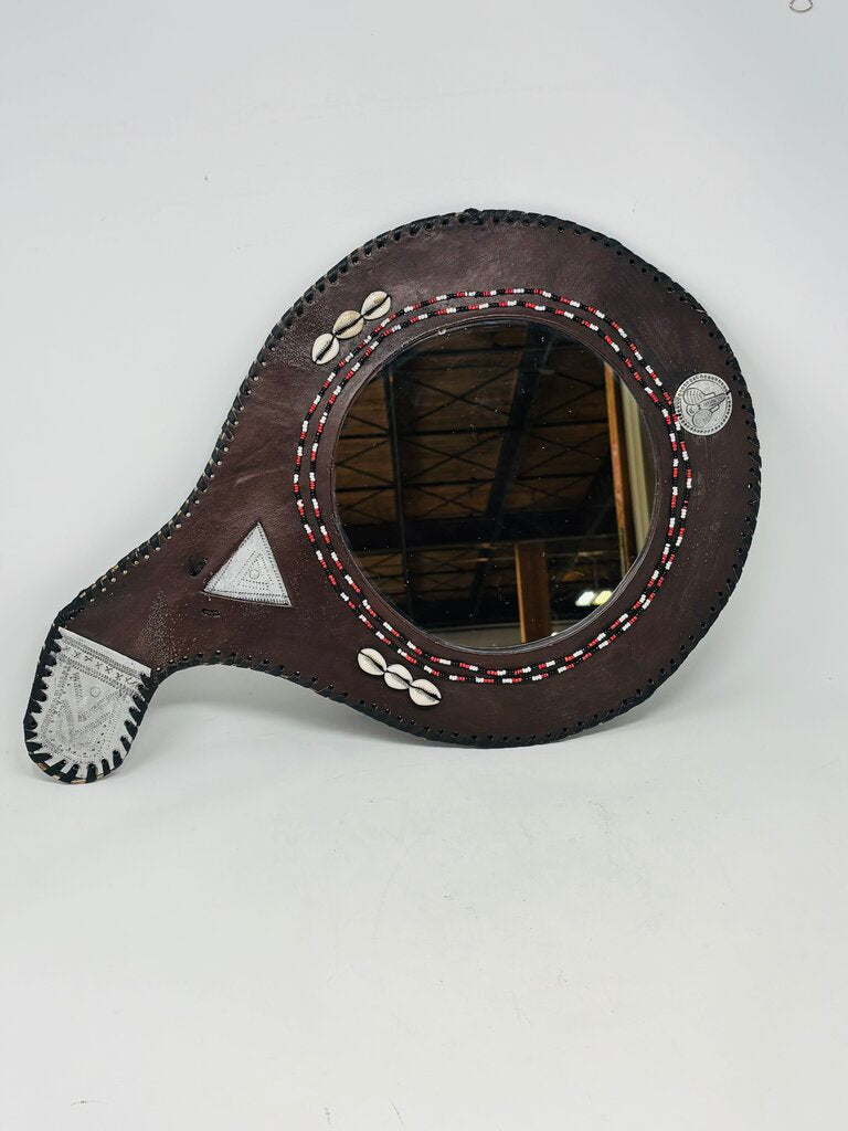 Handcrafted Leather Wrapped African Mirror