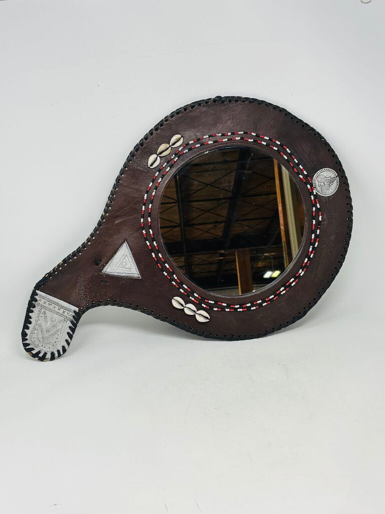 Handcrafted Leather Wrapped African Mirror