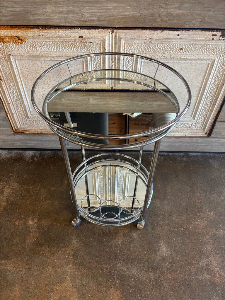 Chrome Mirrored Bar Cart w Wheels