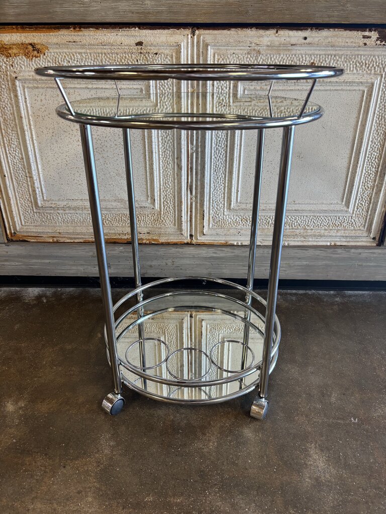 Chrome Mirrored Bar Cart w Wheels