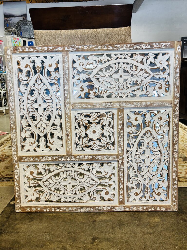 Carved Mango Wood w Mirrors Wall Hanging