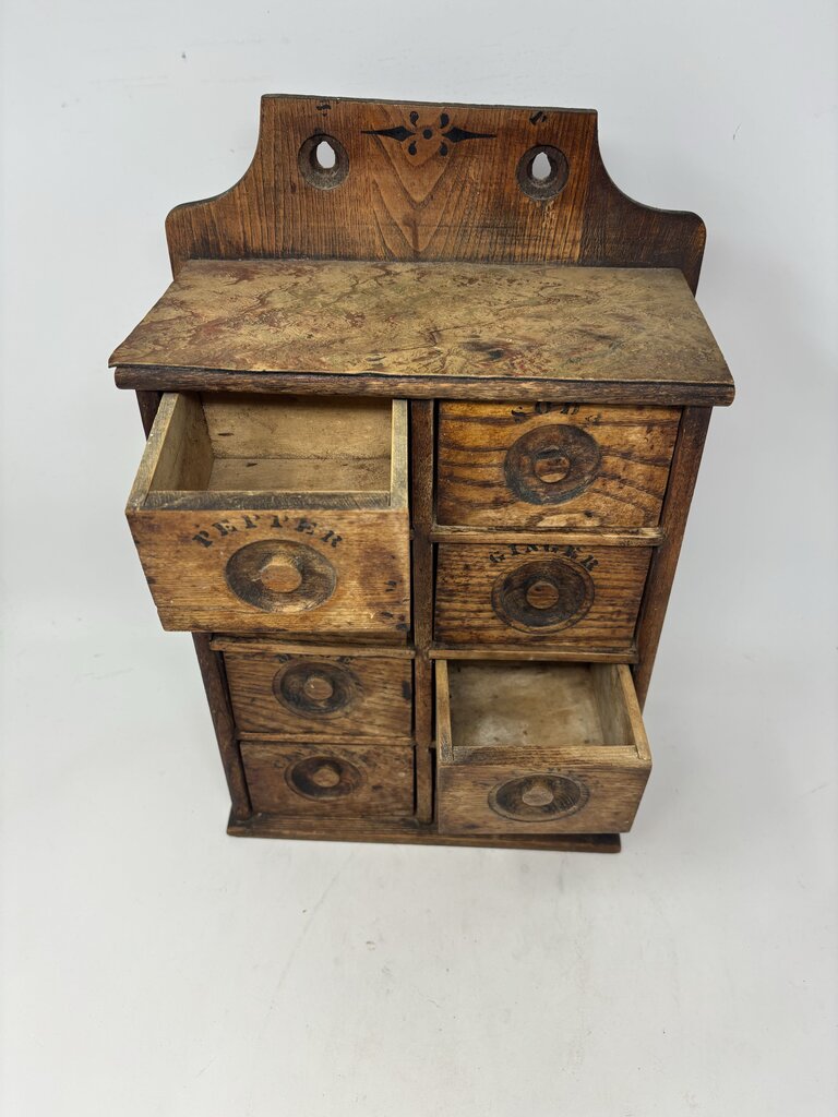 Vintage Wood 8 Drawer Spice Cabinet 10.75 X 15.5