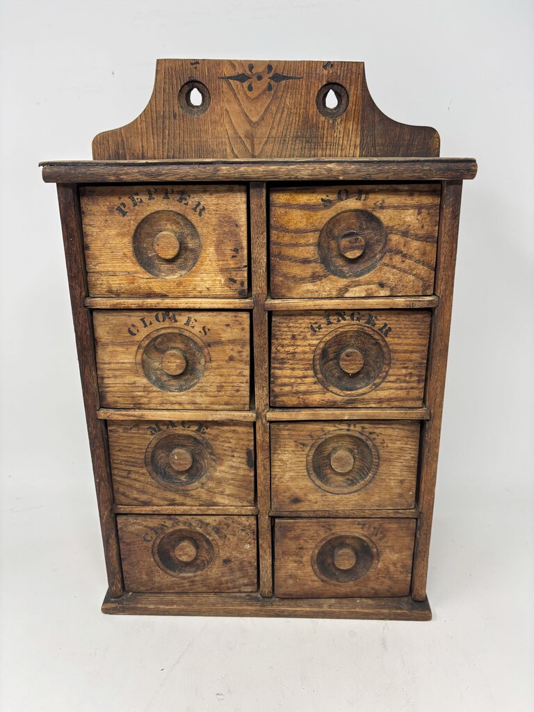 Vintage Wood 8 Drawer Spice Cabinet 10.75 X 15.5