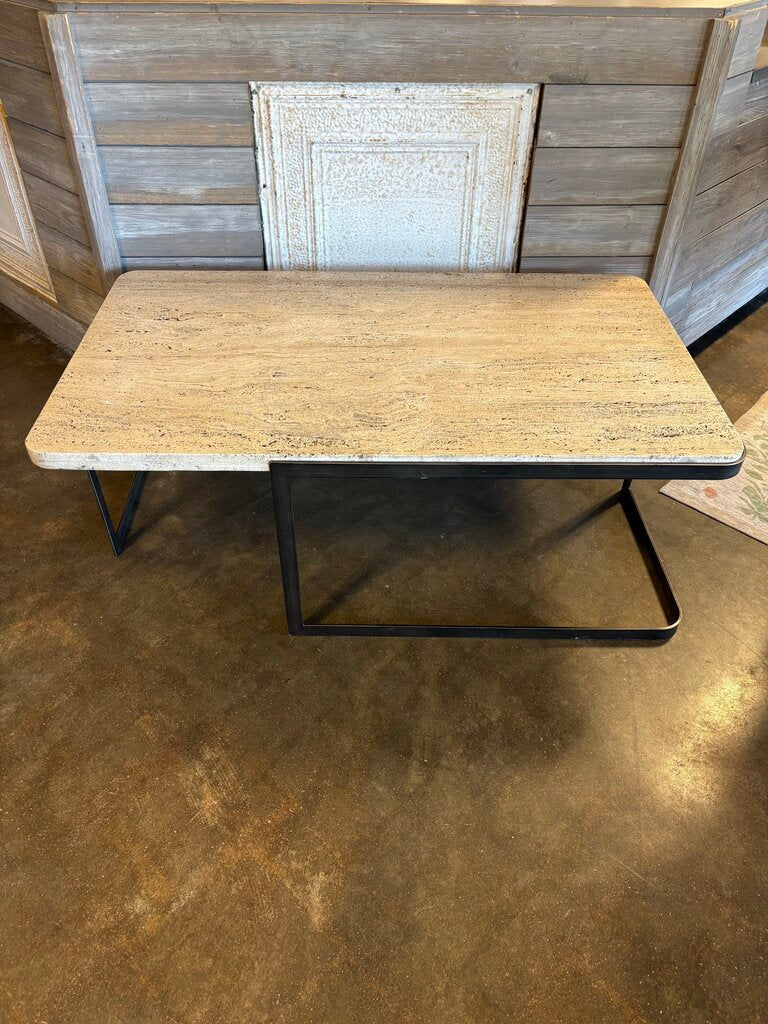Travertine Top Metal Base Coffee Table 48 X 28 X 18