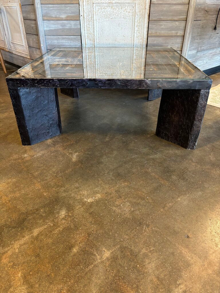 Square Glass Top Geometric Wood Coffee Table 39 X 39 X 15
