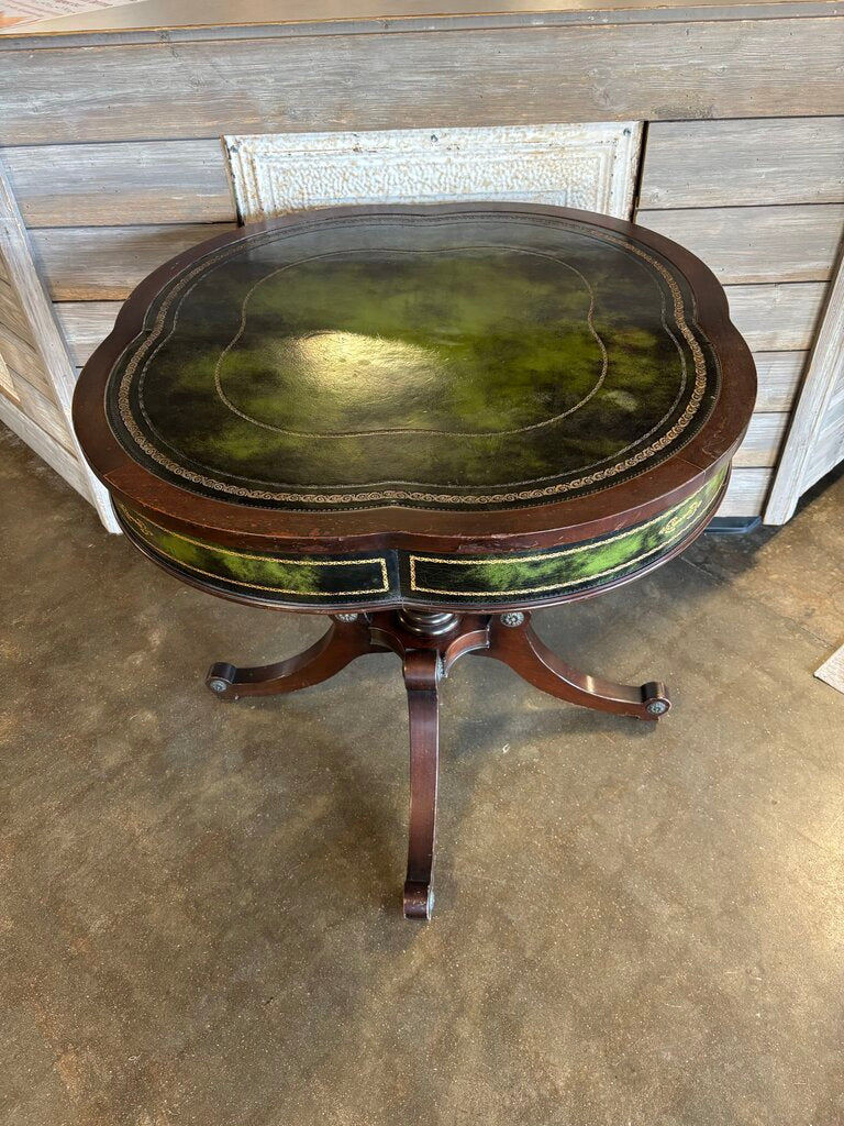 Vintage Leatheer Top/Side Game Table 32"R