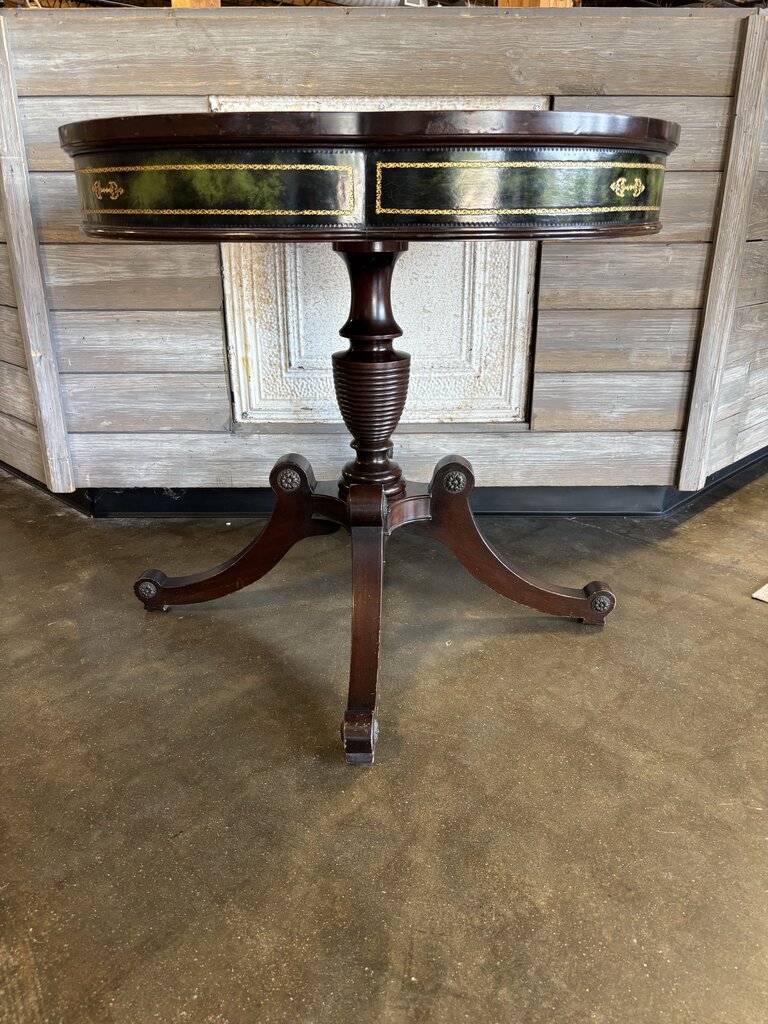 Vintage Leatheer Top/Side Game Table 32"R