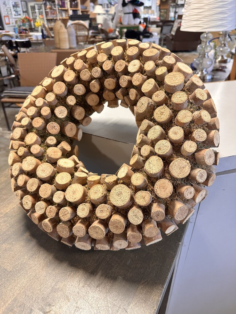 Rustic Wood Log Slices Moss Wreath