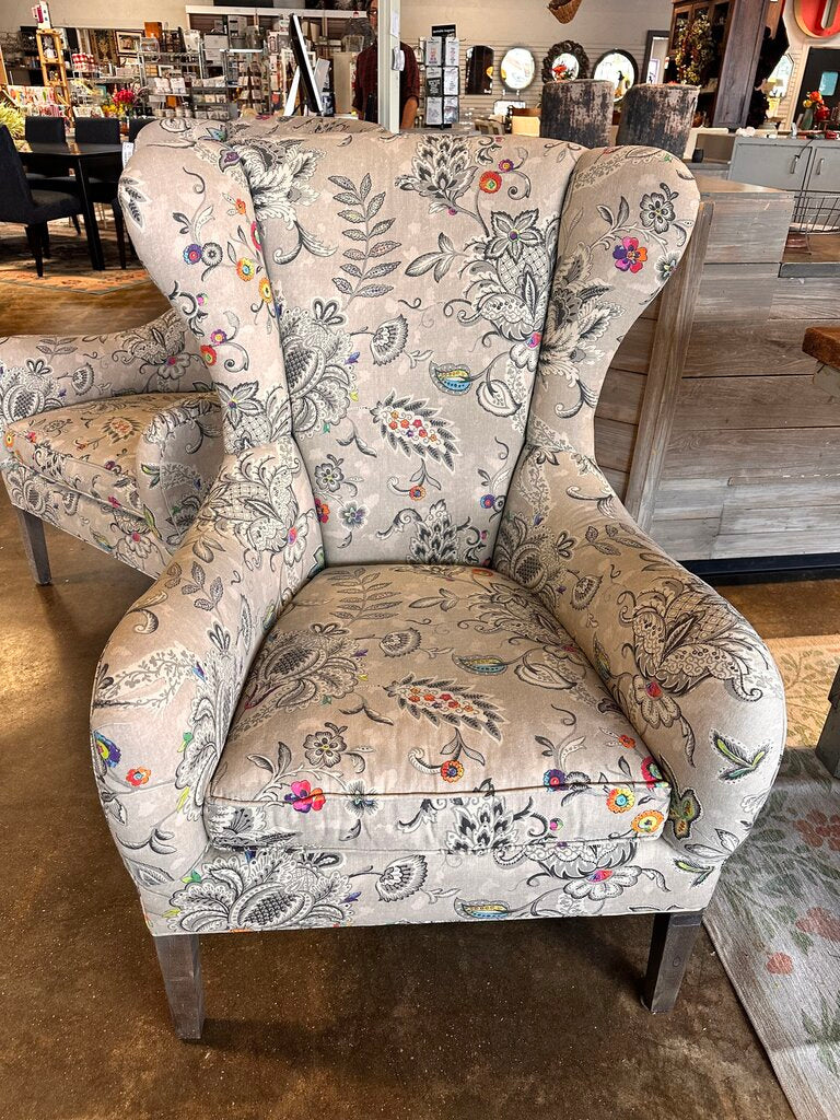 Neutral Floral Wing Club Chair NC