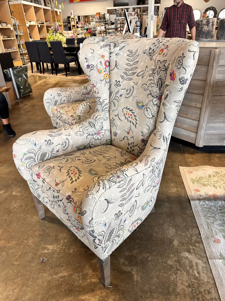 Neutral Floral Wing Club Chair NC