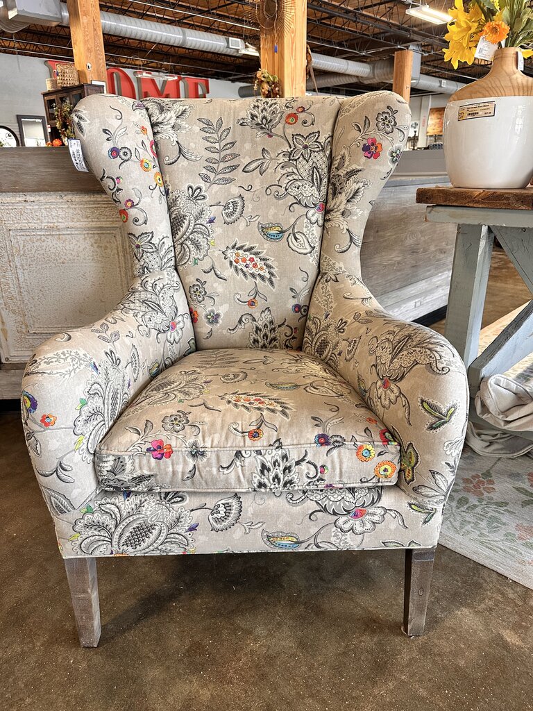 Neutral Floral Wing Club Chair NC