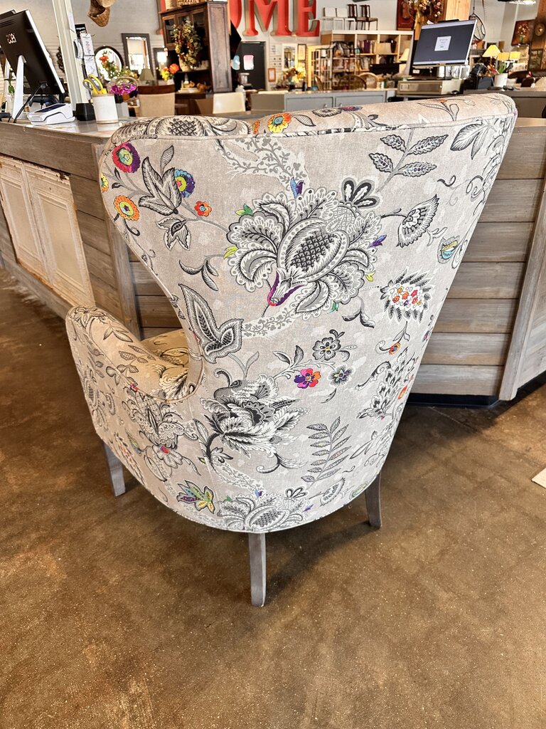 Neutral Floral Wing Club Chair NC