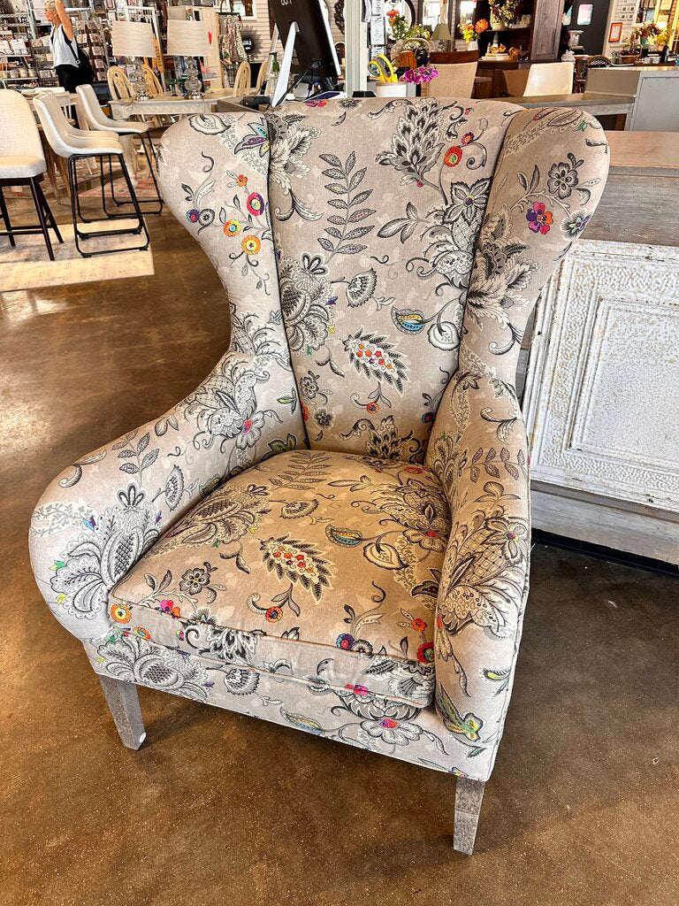 Neutral Floral Wing Club Chair NC