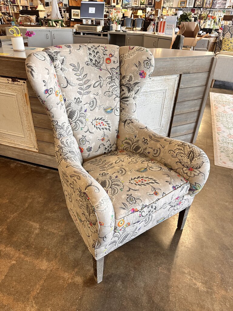 Neutral Floral Wing Club Chair NC