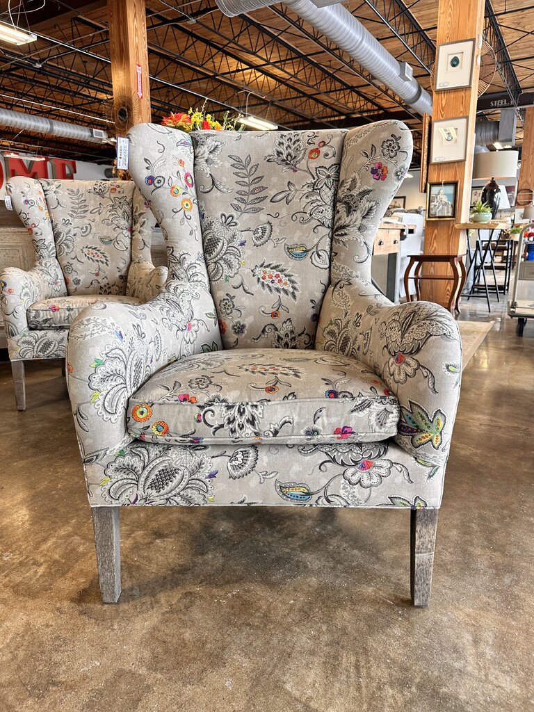Neutral Floral Wing Club Chair NC