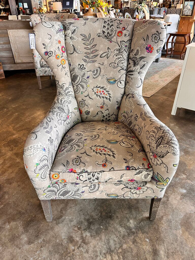 Neutral Floral Wing Club Chair NC