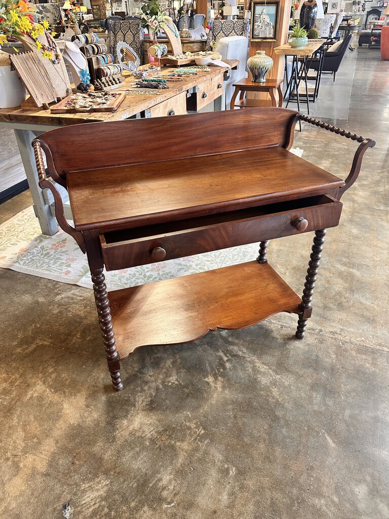 Wood Washstand Spool Turned Legs & Drawer