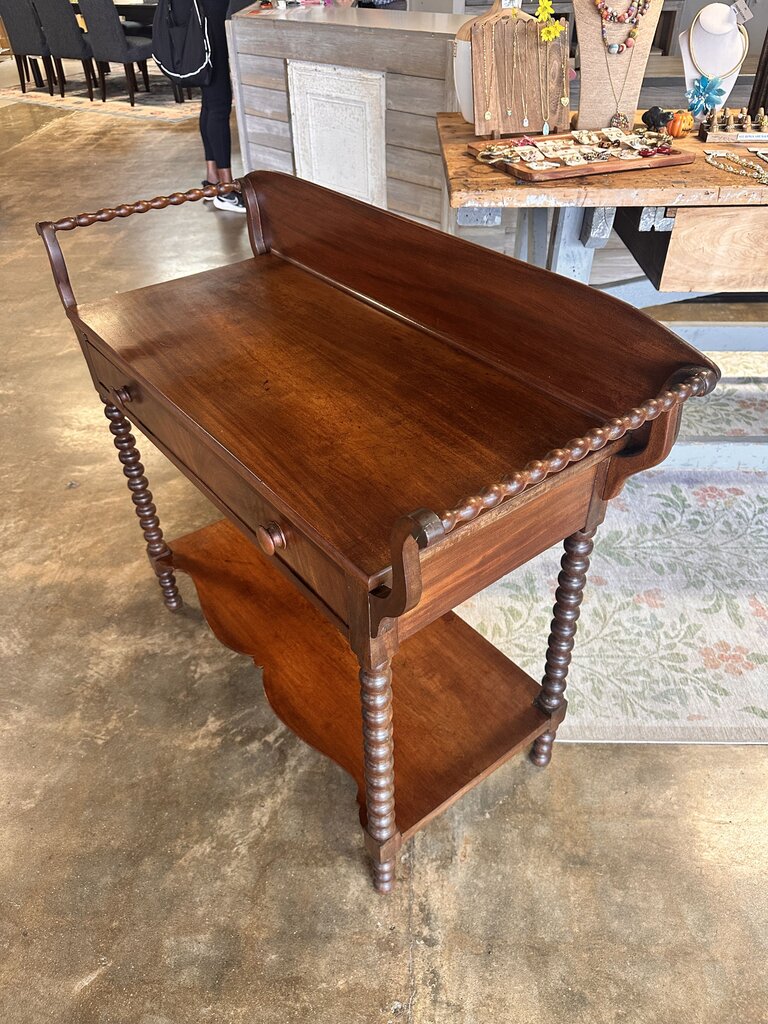 Wood Washstand Spool Turned Legs & Drawer
