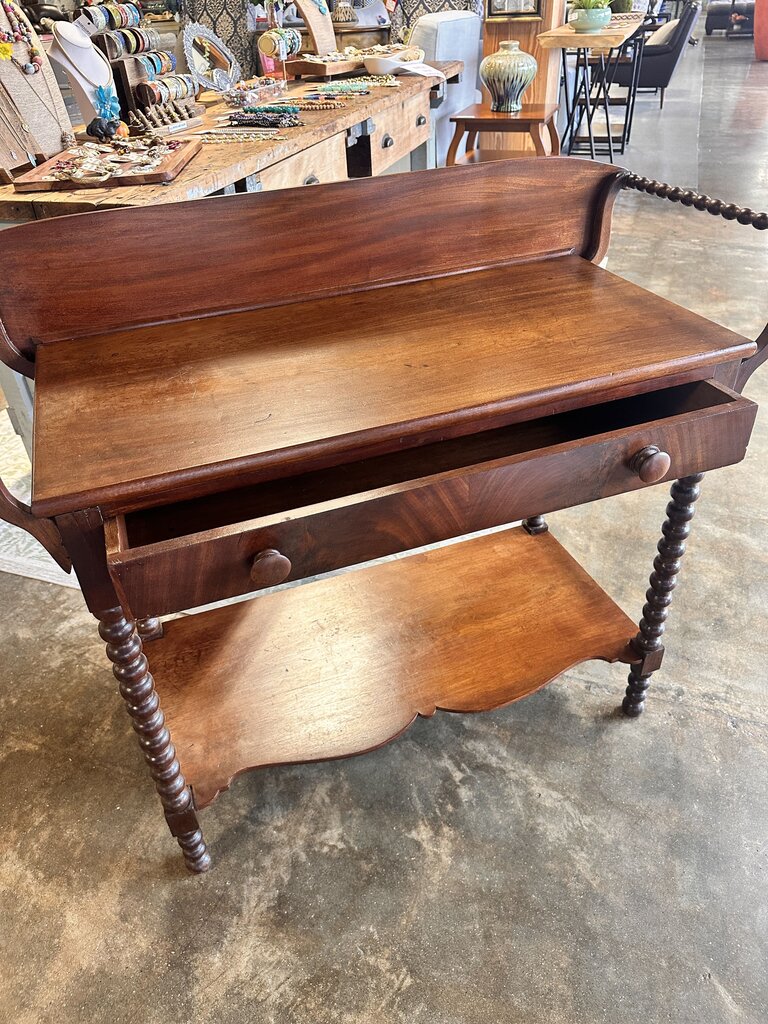 Wood Washstand Spool Turned Legs & Drawer