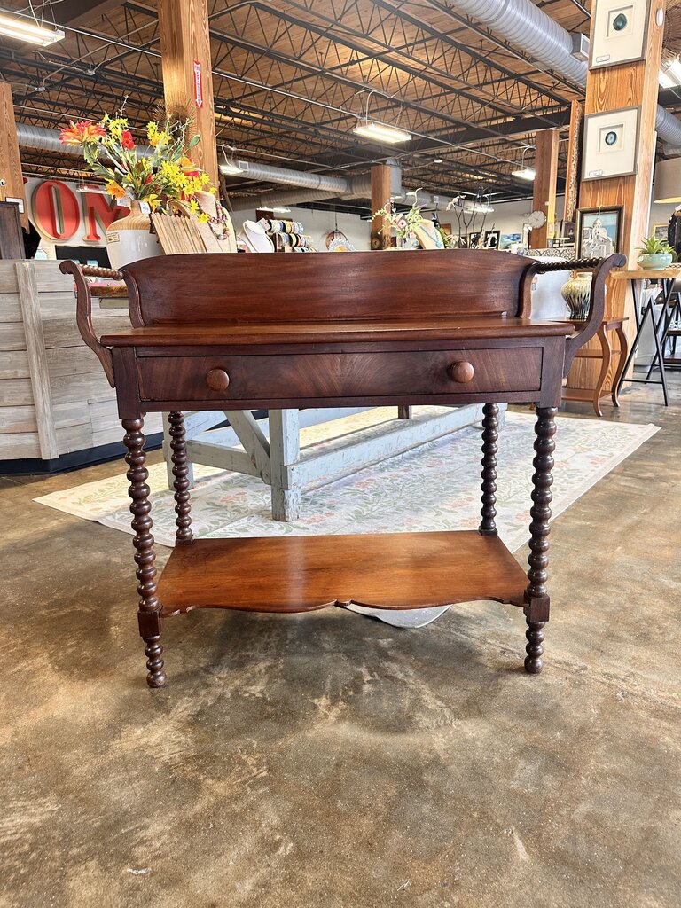 Wood Washstand Spool Turned Legs & Drawer