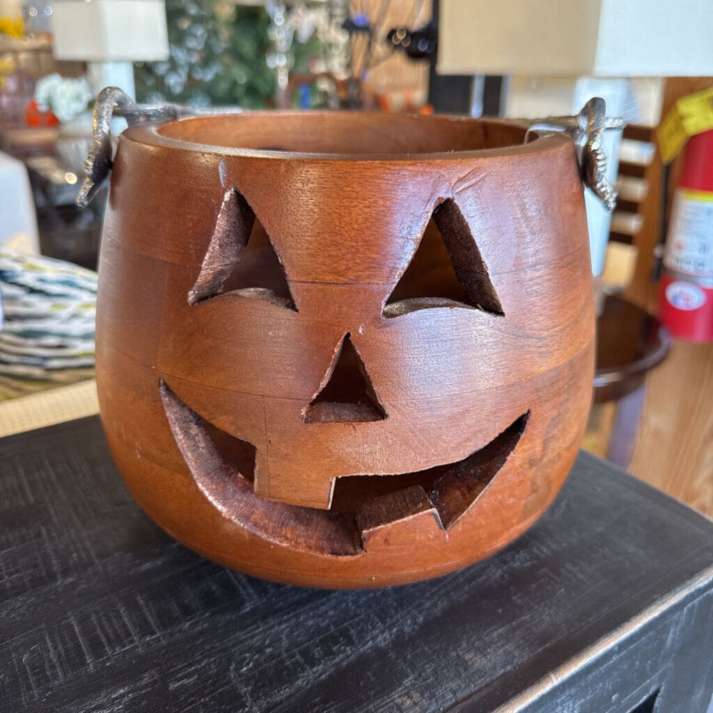 Wood Jack-O-Lantern Candy Bowl