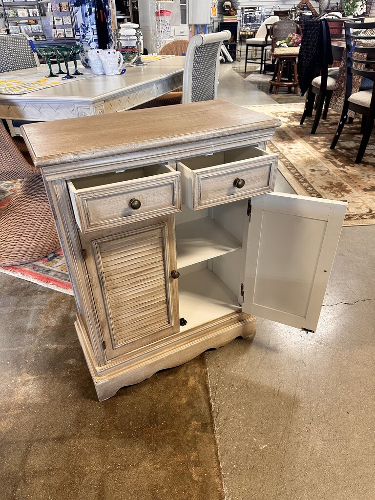 Faux Louvre Door 2 Drawer Cabinet 24.5 X 12.5 X 31.75